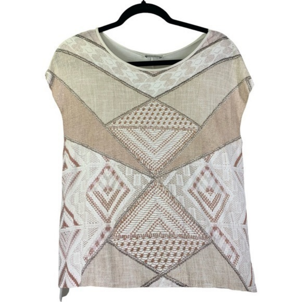 ZARA Cream Geometric Patchwork‎ Top